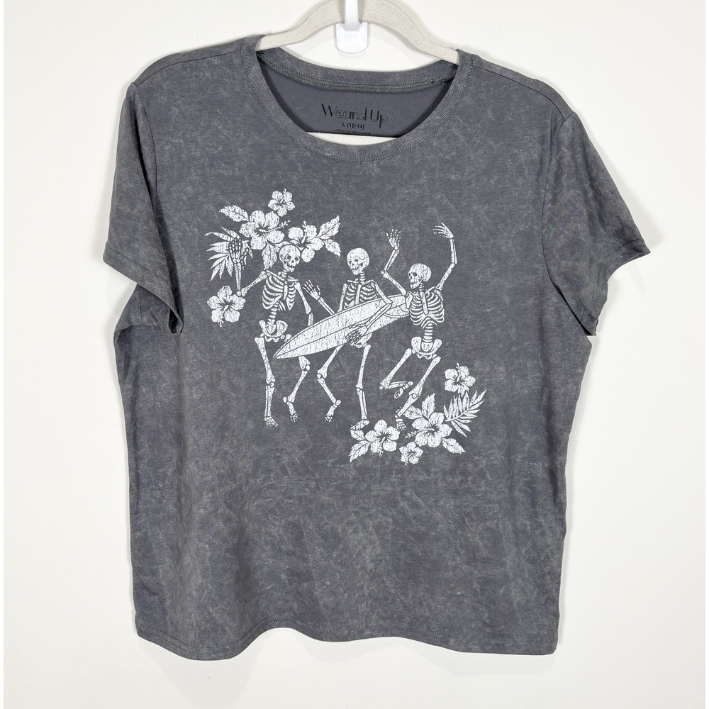 Wound Up Surfing Skeletons Graphic Tee Large Skeleton Cotton Blend